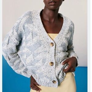 Whistles Blue Triangle Intarsia Cardigan size Small